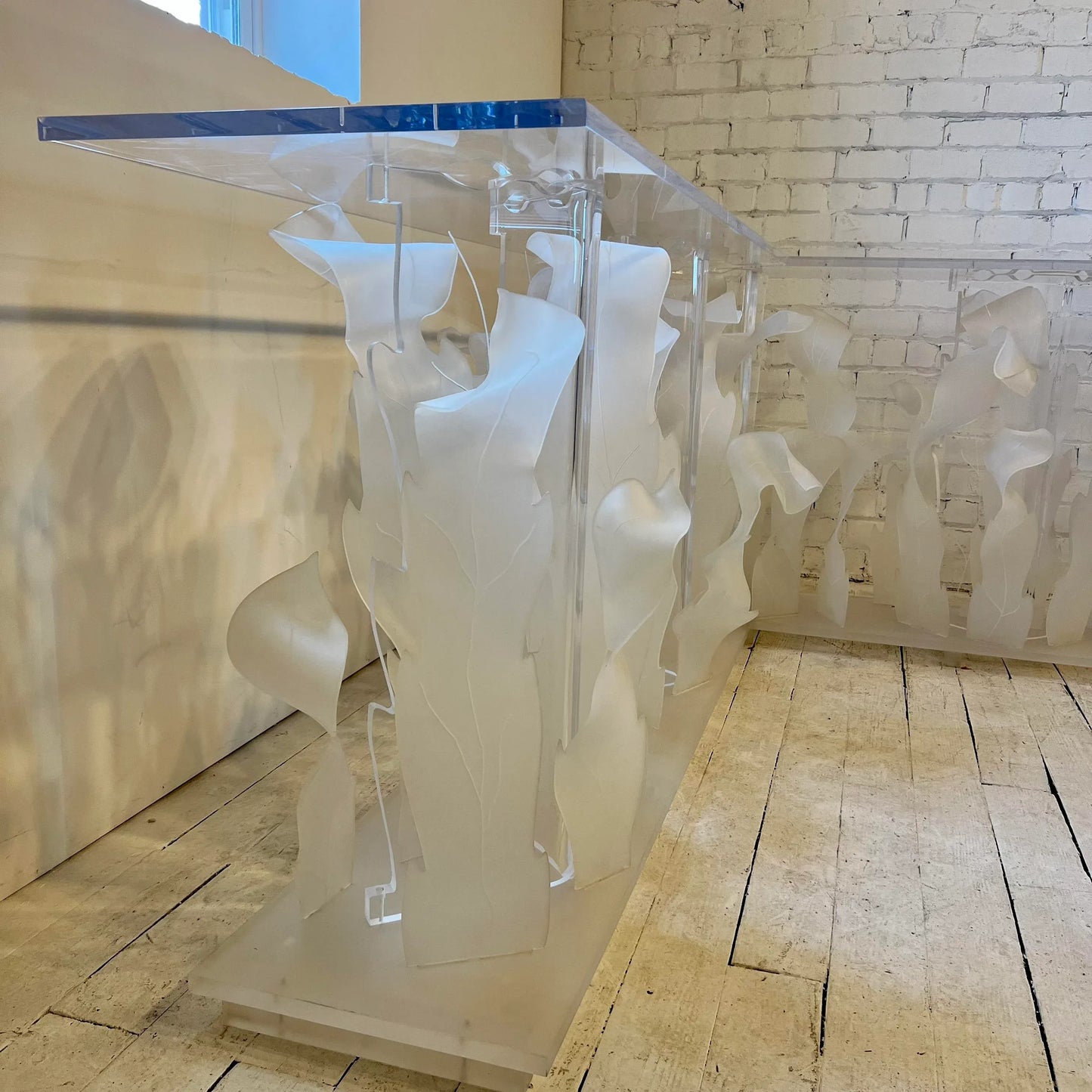 80s Custom Lucite Sculptural Foliage L Shape Bar