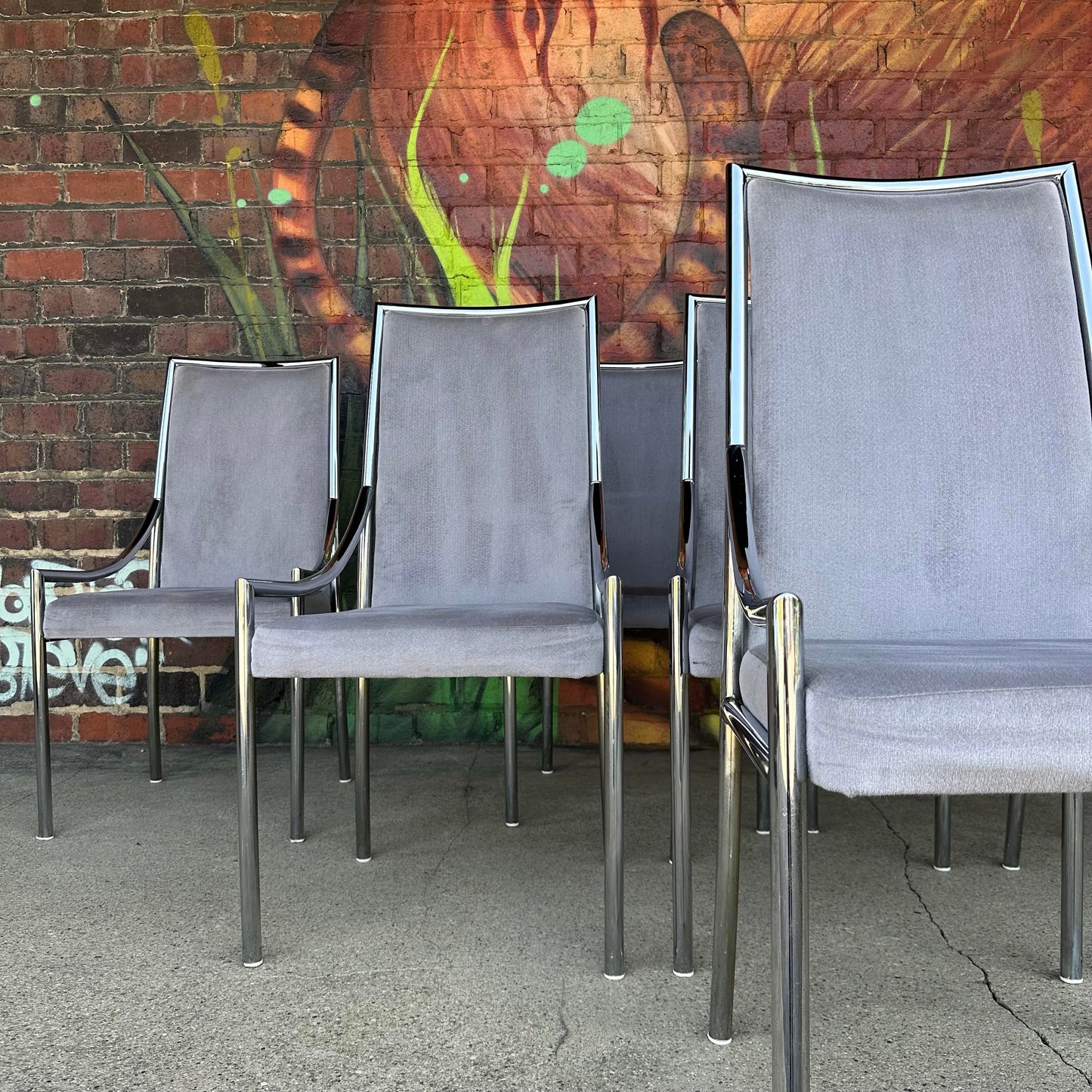 Set of 8 Pierre Cardin Style Chrome Dining Chairs Mid Century Modern