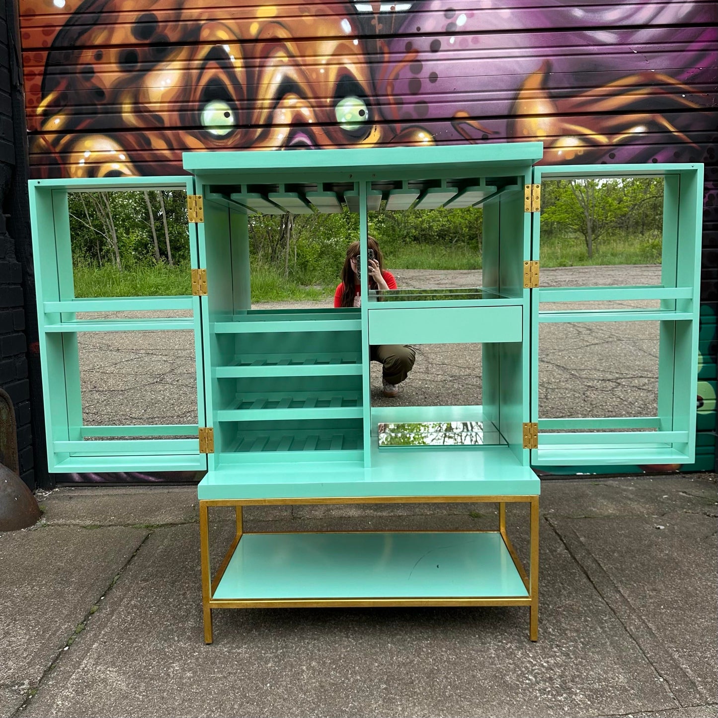 Tiffany-Blue Bar Cabinet With Gold and Mirrored Accents Anthropology