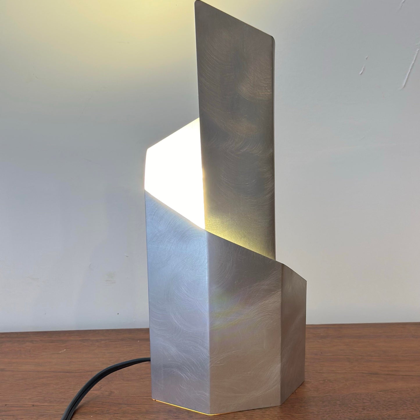 1970s Constructivist Table Lamp in Folded Aluminum by Godley-Schwan