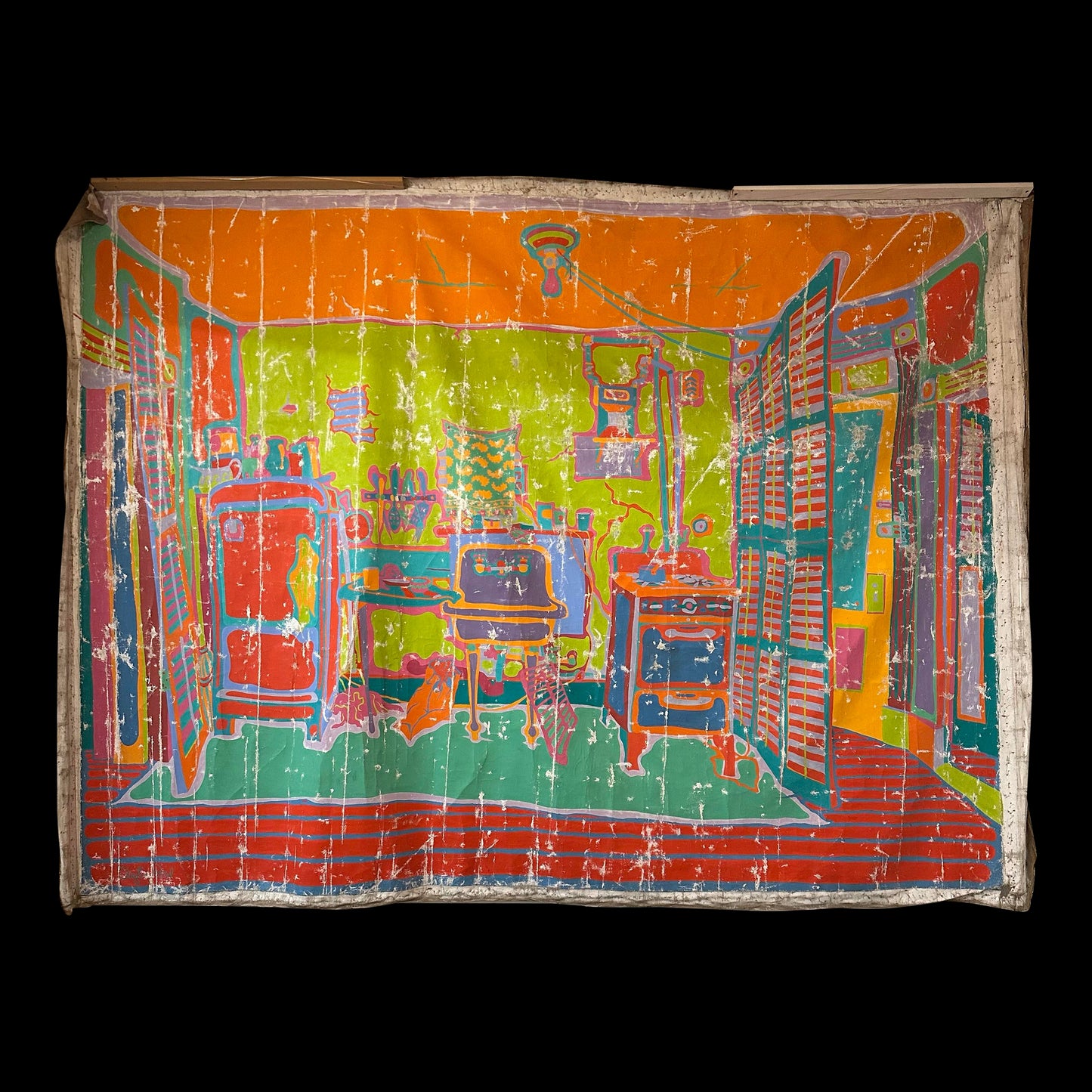 Clayton Pond "Rent Controlled Apartment" American Artist Large Colorful Original Painting