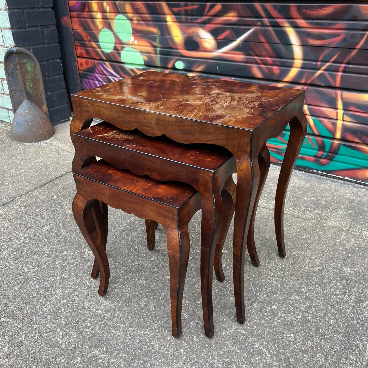 Set of Italian Nesting Side Tables in Olive Wood Patchwork