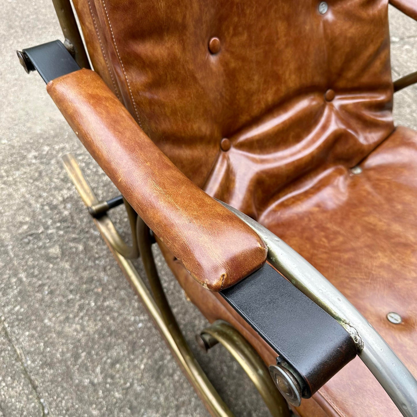 Mid 20th Century Lee Woodard Sculptural Brass and Wood Rocking Chair