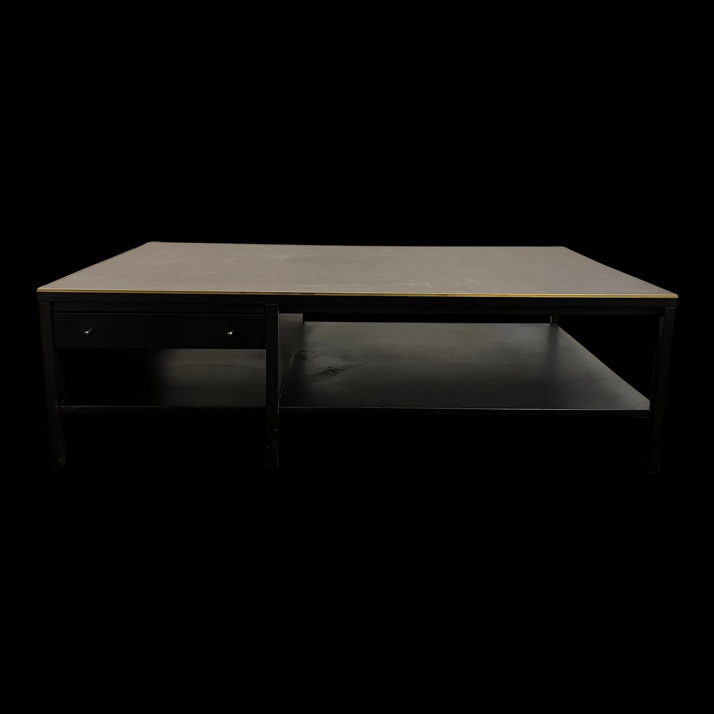 Paul McCobb for Calvin Leather Top Brass Trim Black Coffee Table