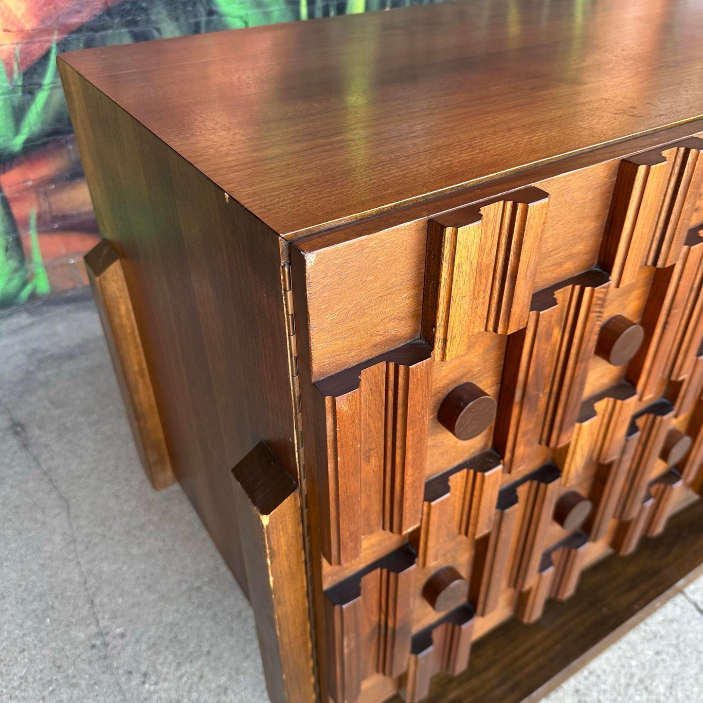 Mid Century Modern Brutalist Walnut Credenza