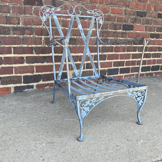 Mid Century Woodard Wrought Iron Outdoor Lounge Chair Early New Orleans Pattern
