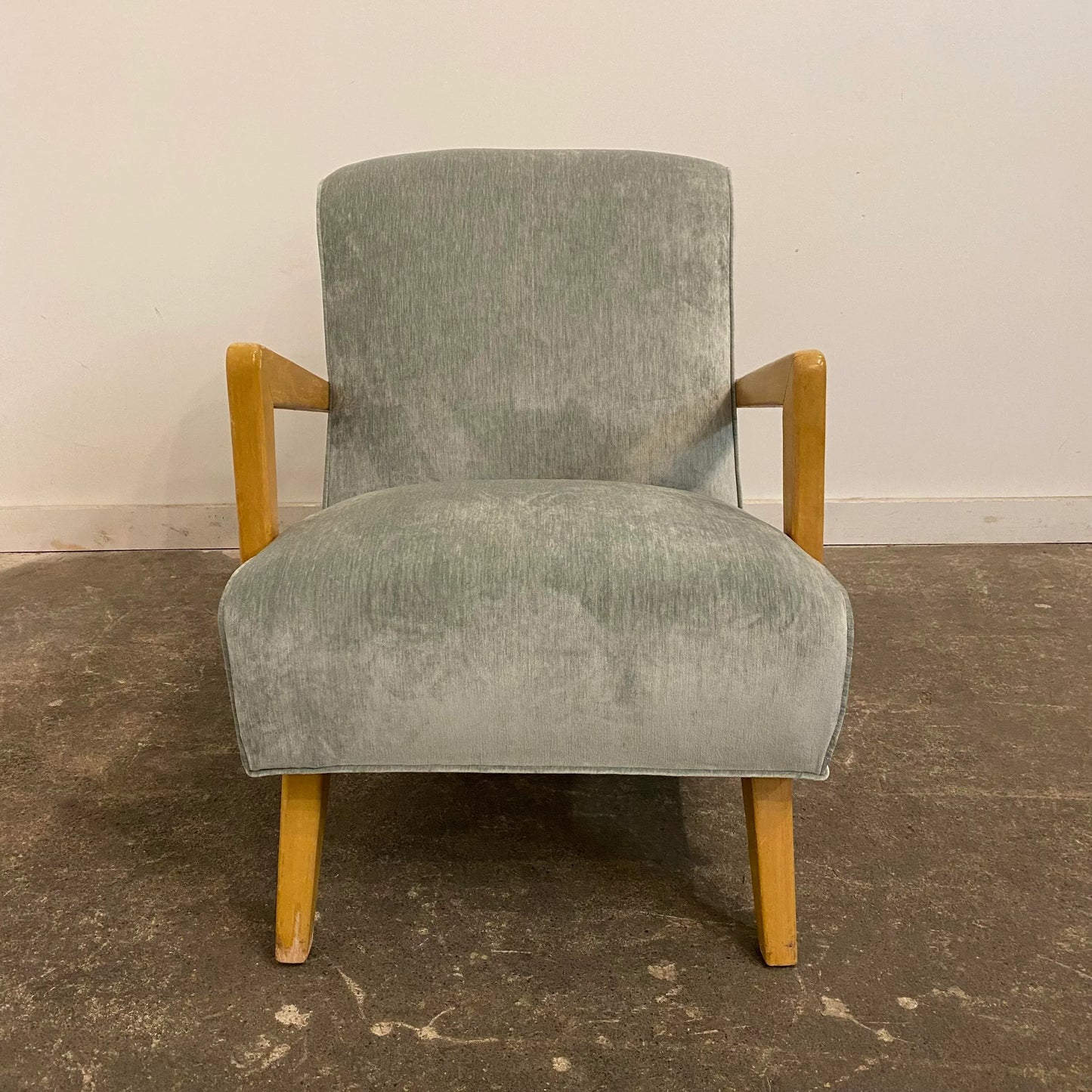 Mid 20th Century Reupholstered Arm Chairs in Teal Velvet