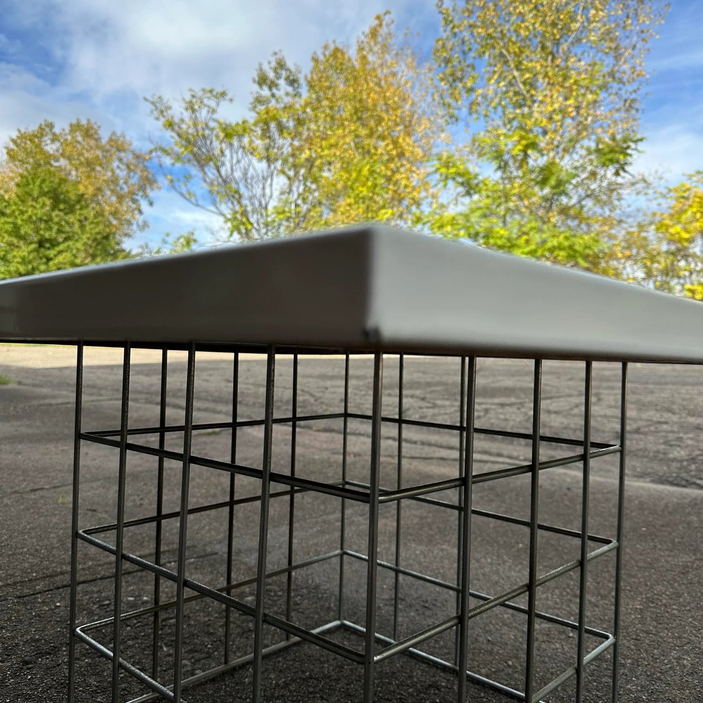 Amazing Geometric Enamel Top With Chrome Wire Bottom Side Table Alexander Girard
