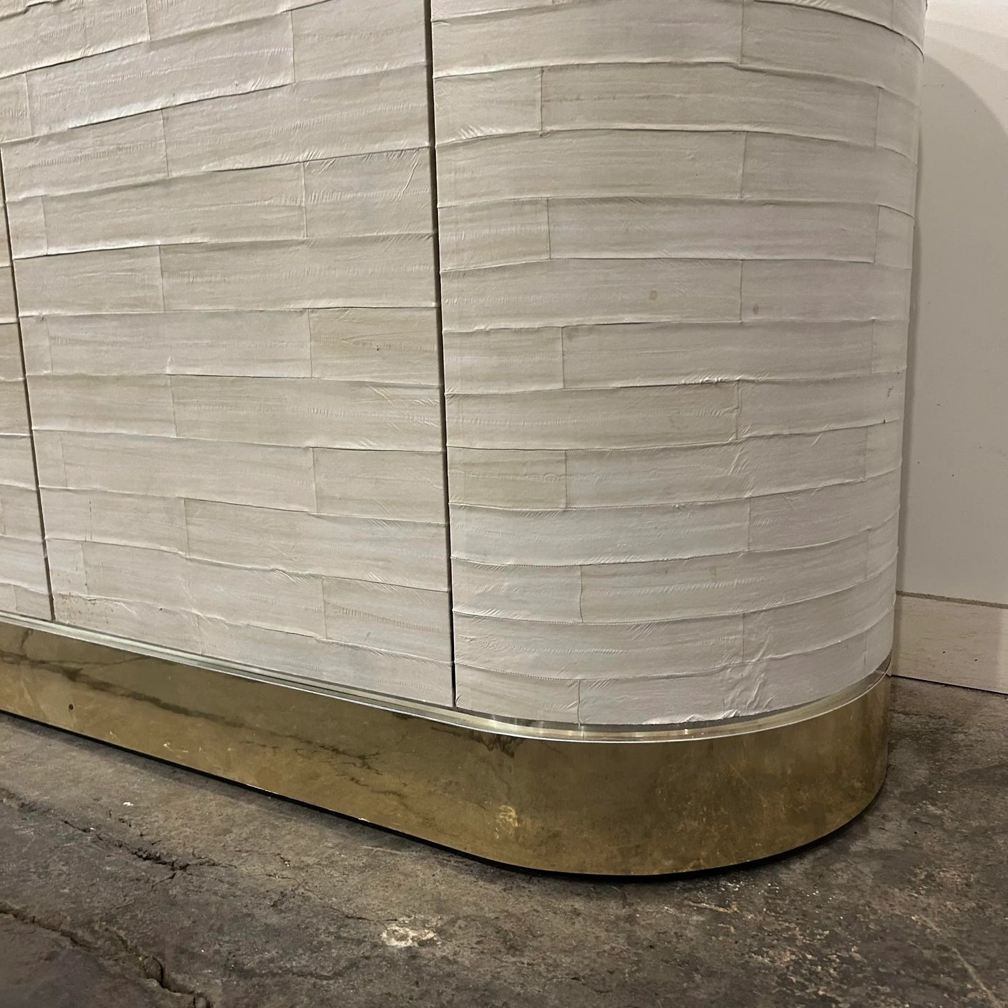 Karl Springer Leather Wrapped Marble Top Two Sided Credenza