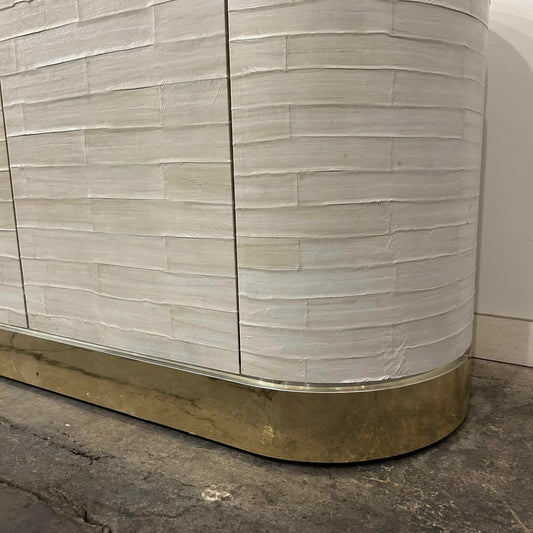 Karl Springer Leather Wrapped Marble Top Two Sided Credenza