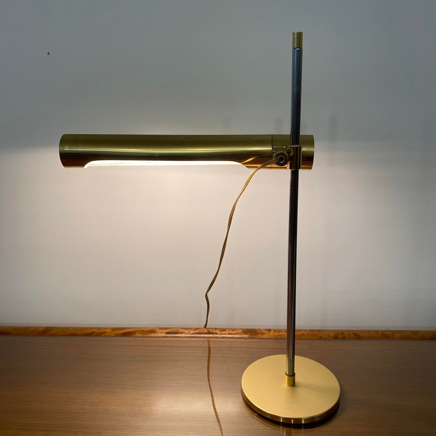1970s Brass and Chrome Telescoping Desk Lamp