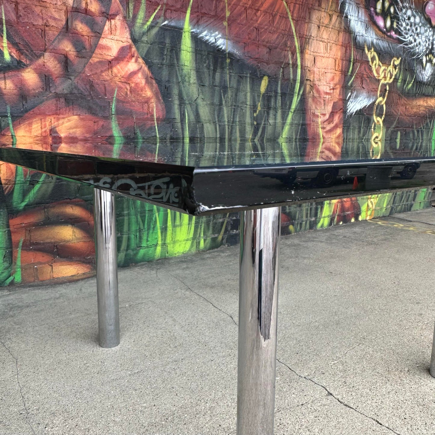 Tobia Scarpa Glass and Chrome Dining Table for Knoll