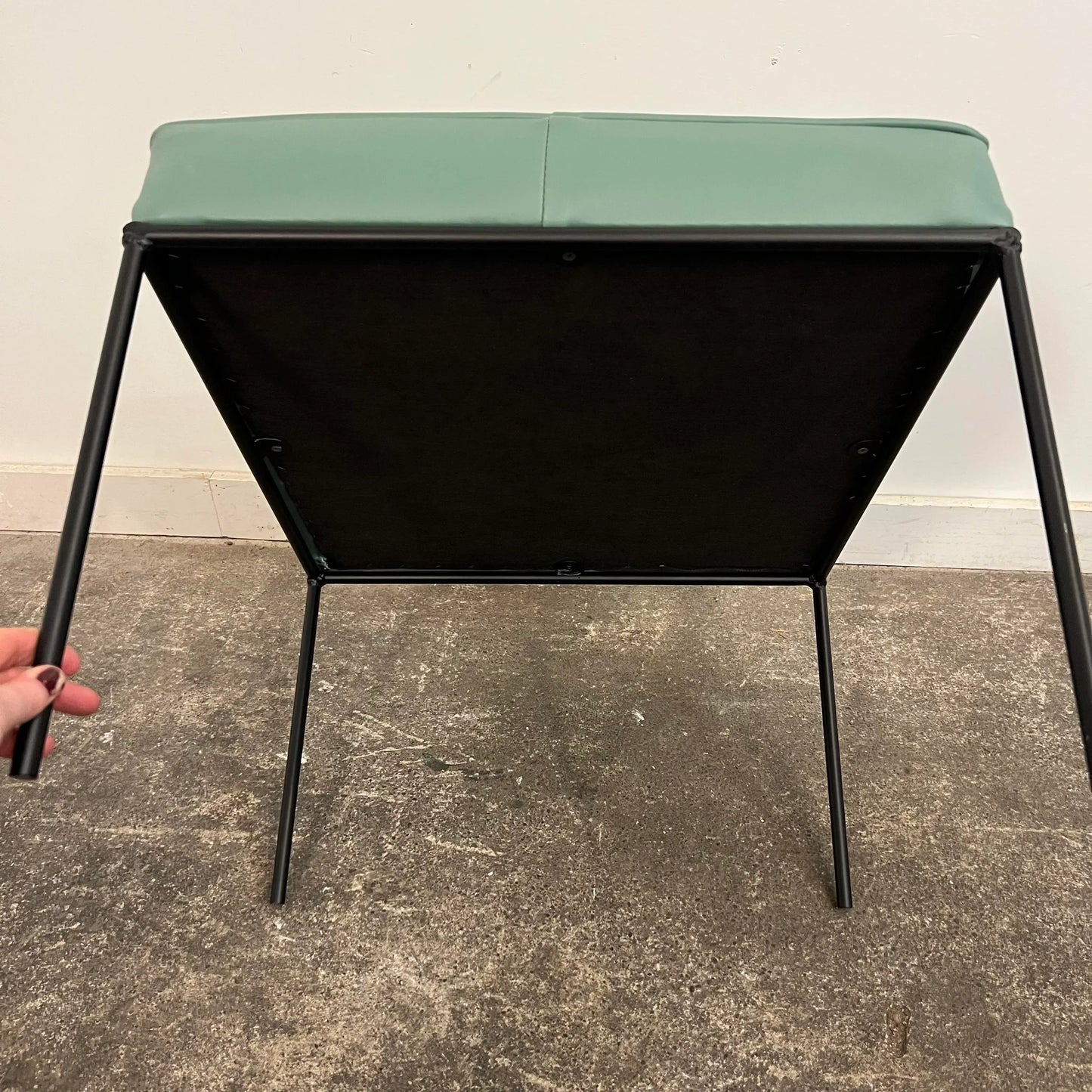 Paul McCobb Style Ottoman Teal Leatherette Vinyl