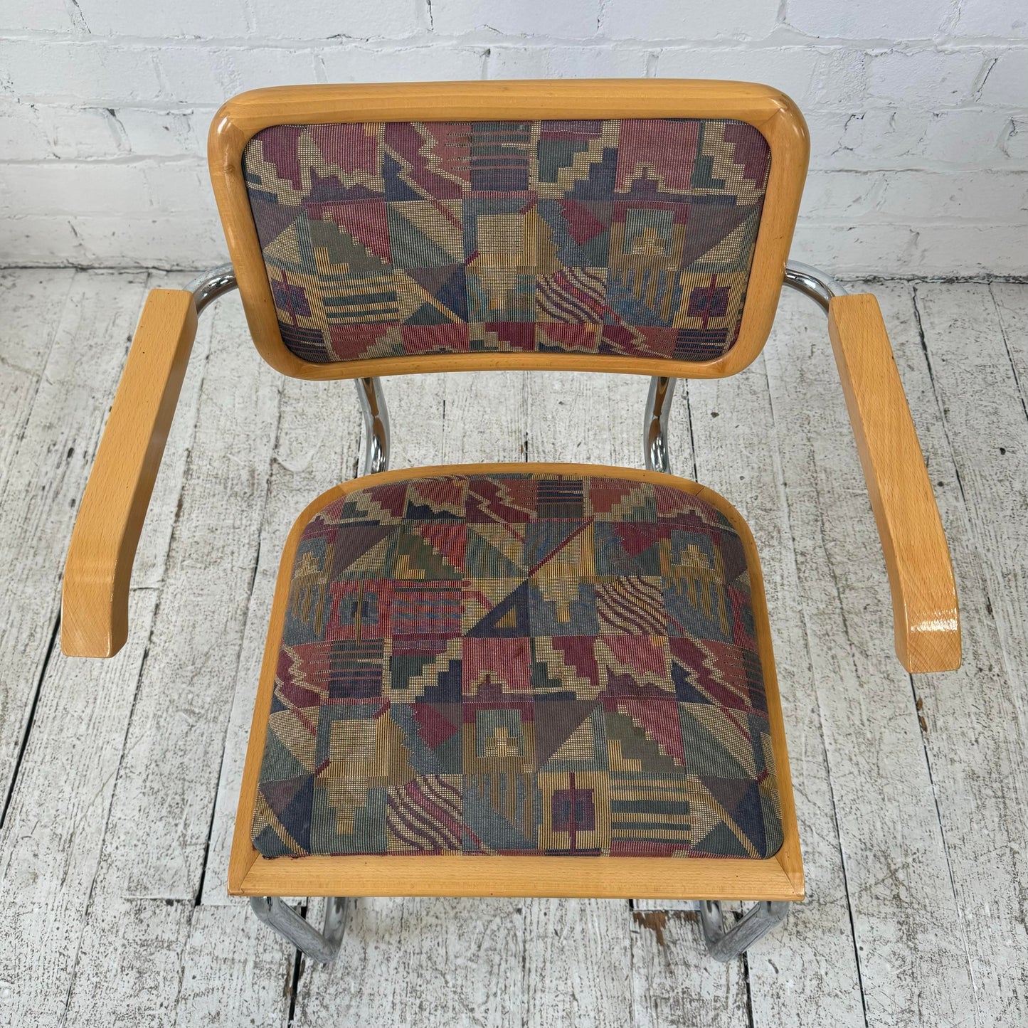 Set of 4 Italian Cantilever Chrome and Oak Dining Chairs Marcel Breuer Cesca