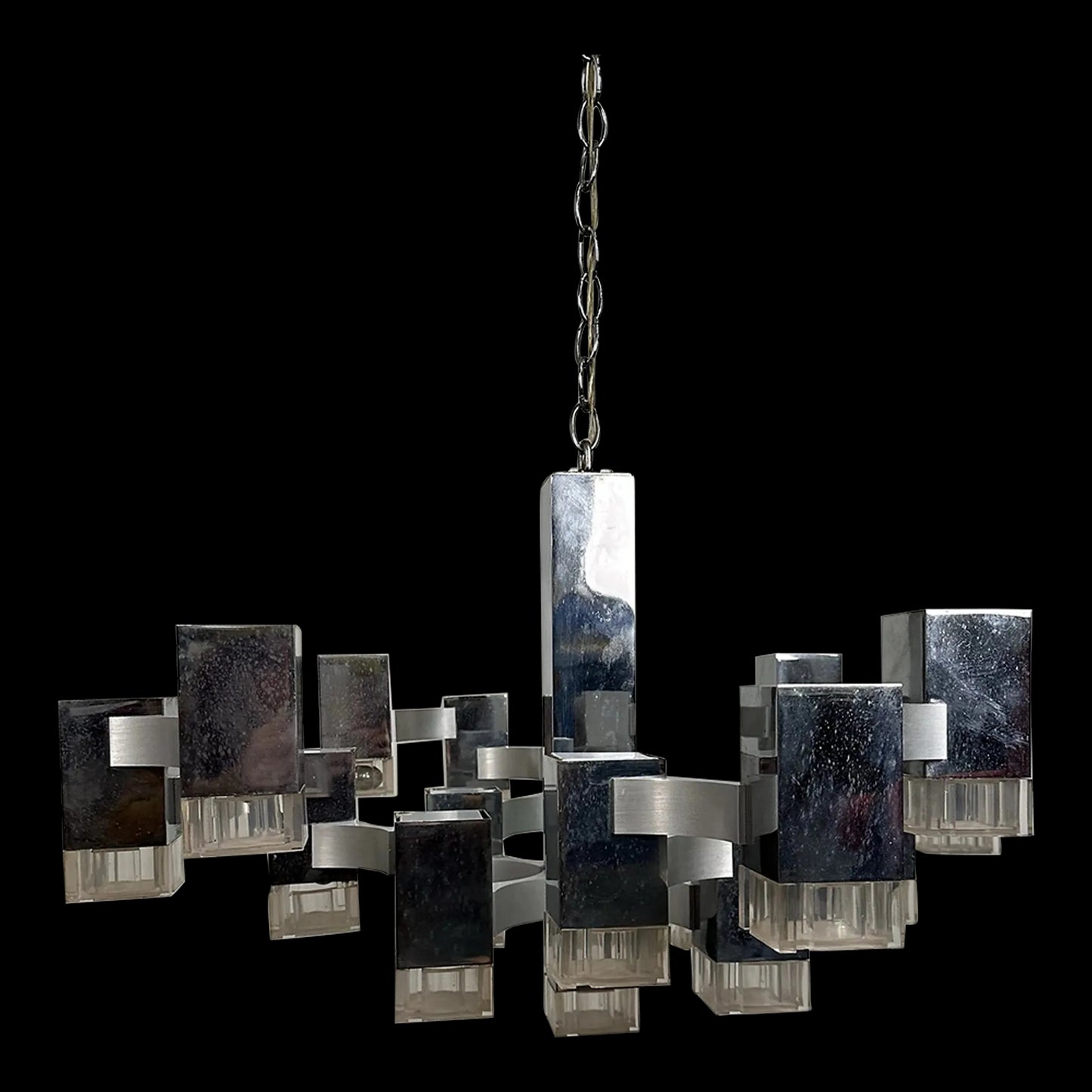 Mid Century Modern Gaetano Sciolari Cubic Chandelier “Ice Cube”