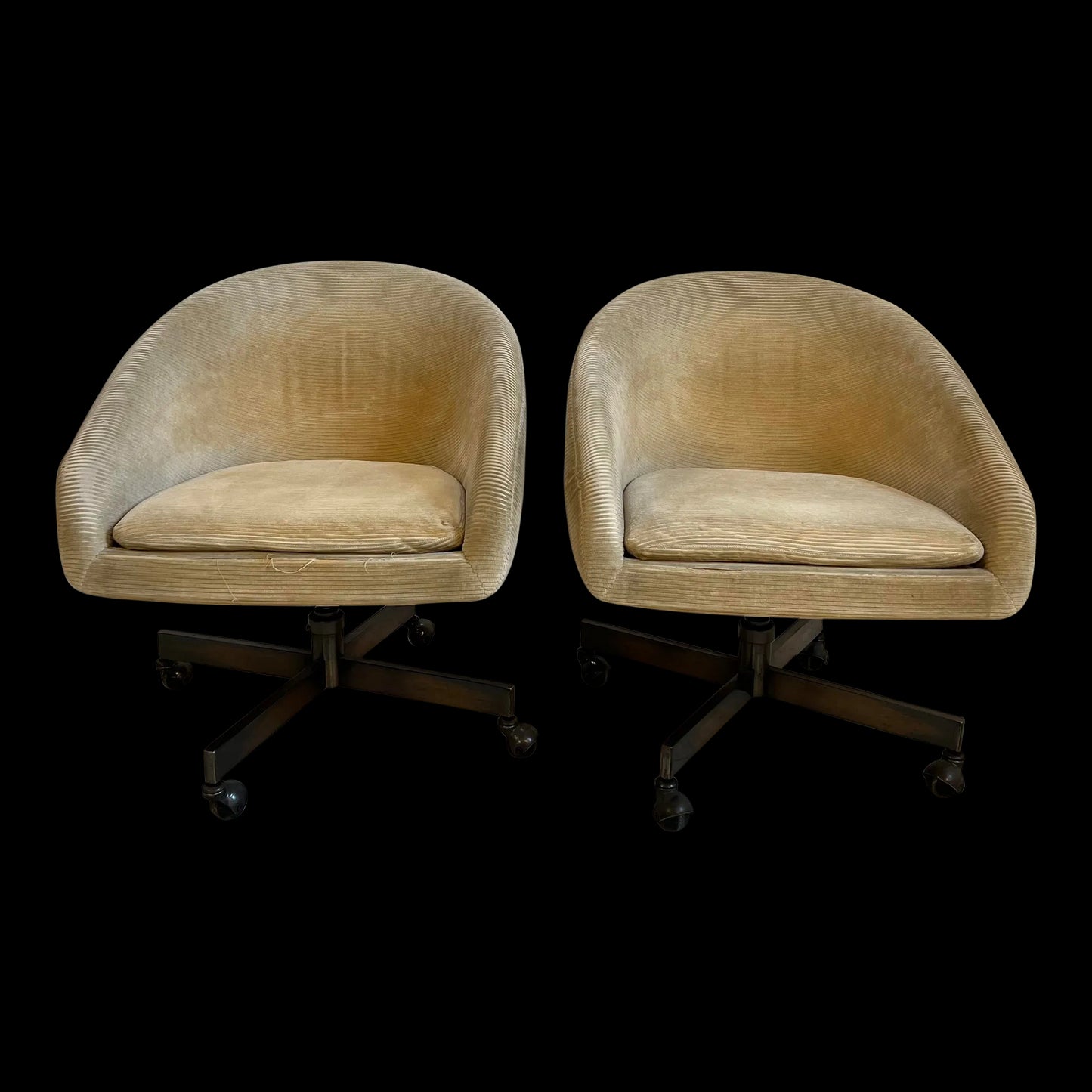 Pair of George Kasparian Cream Office Chairs Swivel Tilt