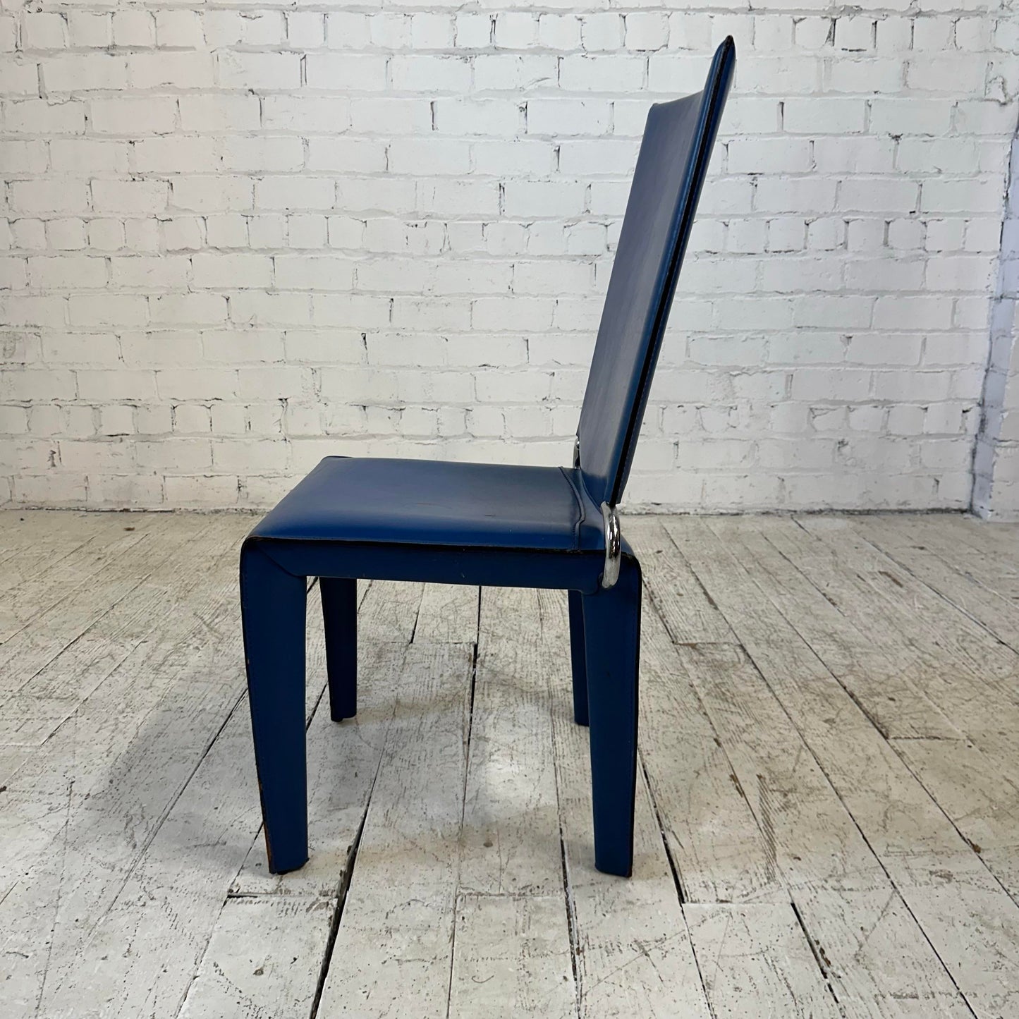 Blue Leather and Chrome Italian Designed Chair by Arper