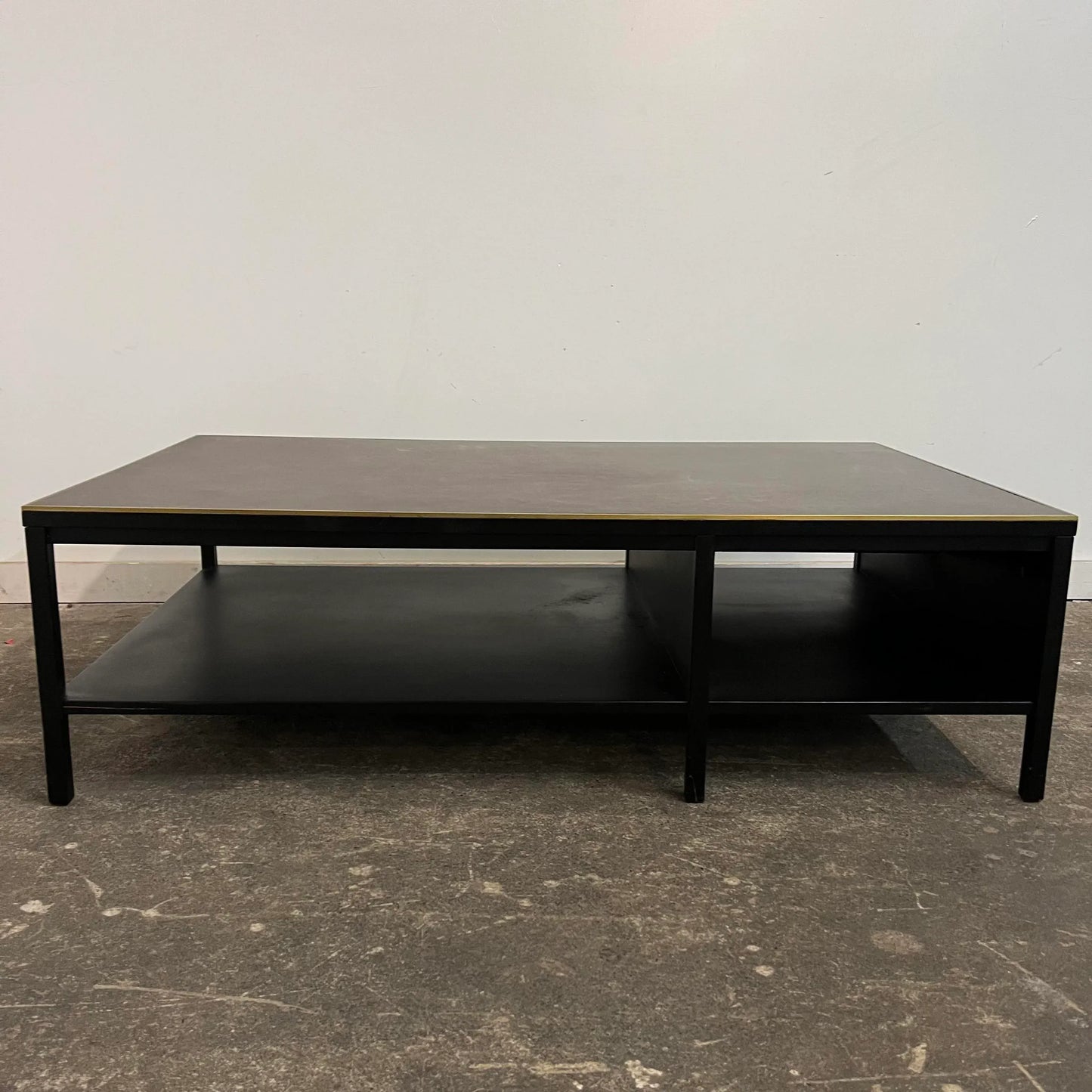 Paul McCobb for Calvin Leather Top Brass Trim Black Coffee Table