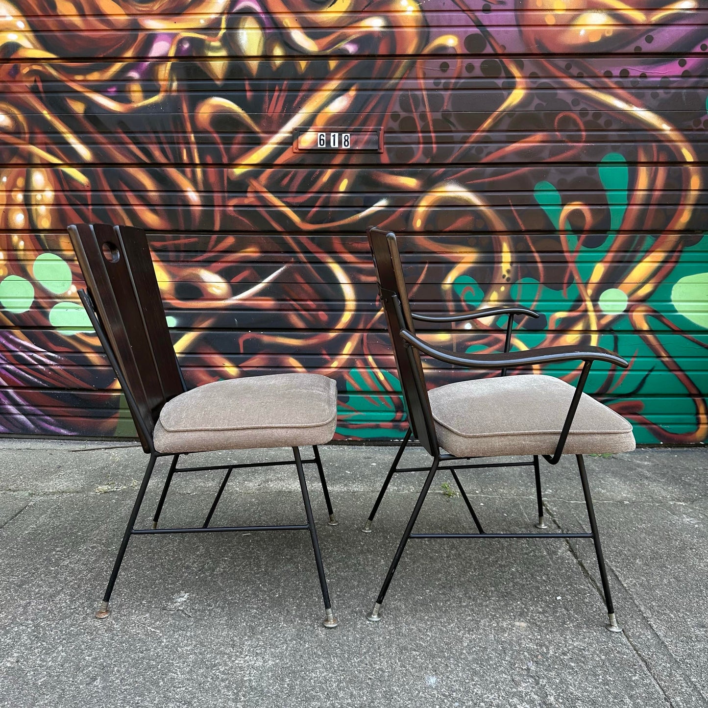 Richard McCarthy Wrought Iron and Oak Dining Set Mid-Century Modern