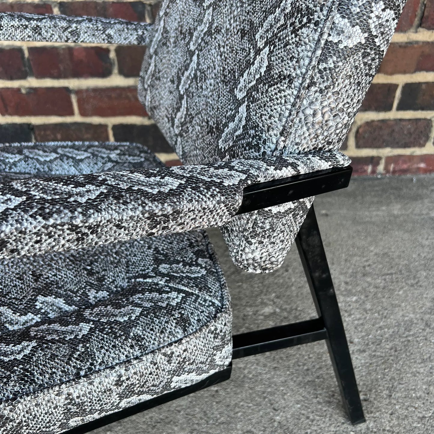 Faux Snake Skin and Metal Armchair by All-Steel Reupholstered Restored