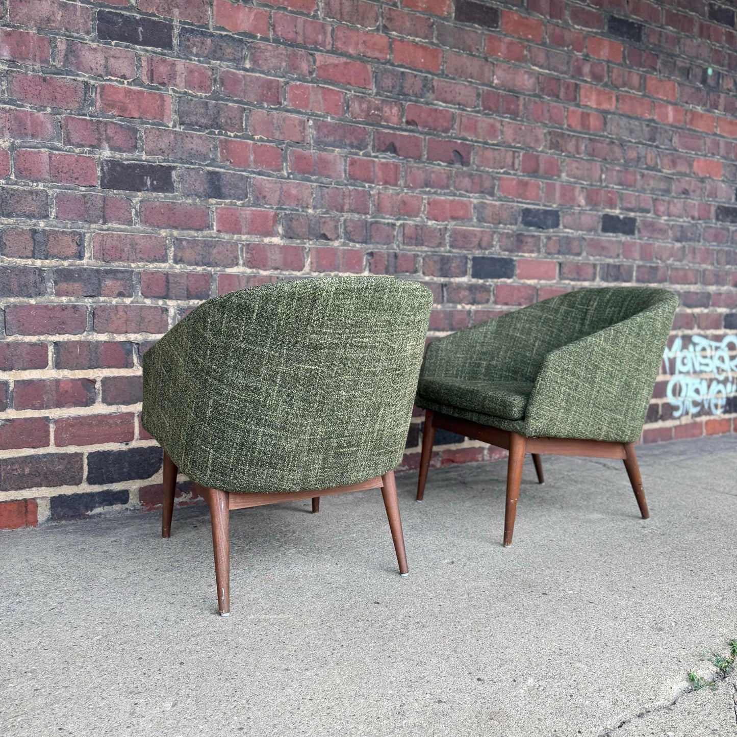 Lawrence Peabody for Craft Associates Mid Century Walnut Lounge Chairs - Pair