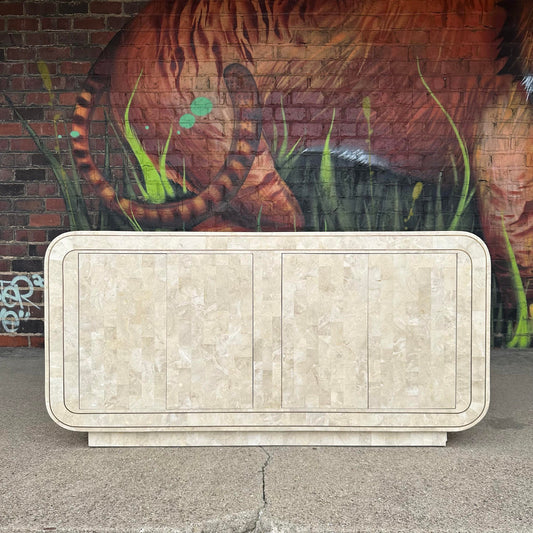 Maitland-Smith Tessellated Marble and Brass Petite Postmodern Credenza