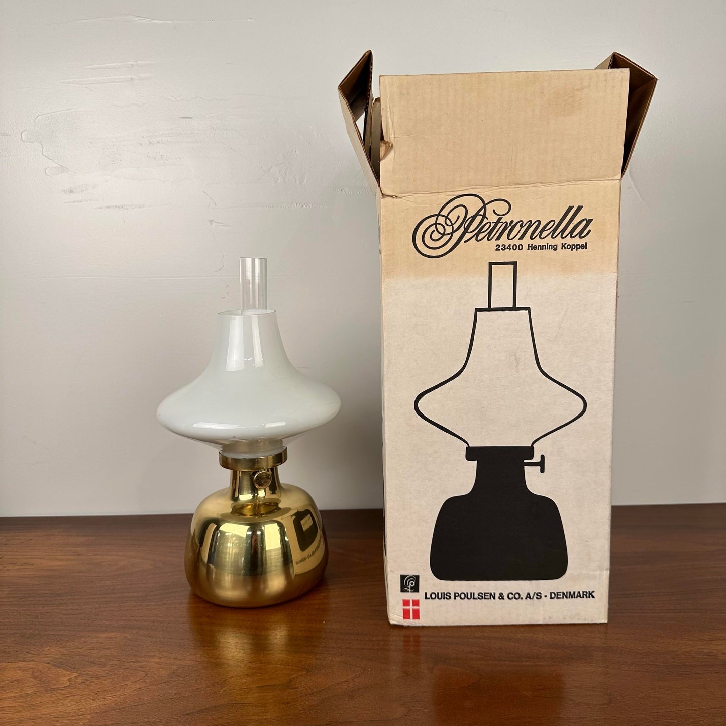 Drastic New Danish Louis Poulsen & Co. Petronella Oil Lamp by Henning Koppel Glass and Brass