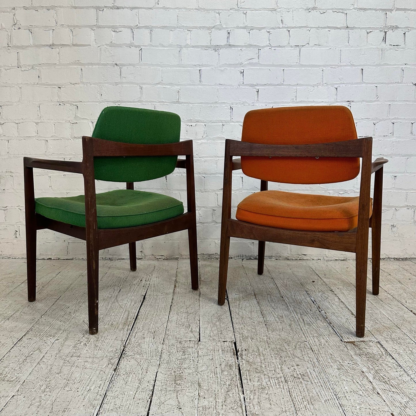 Pair of Jens Risom Walnut Arm Chairs