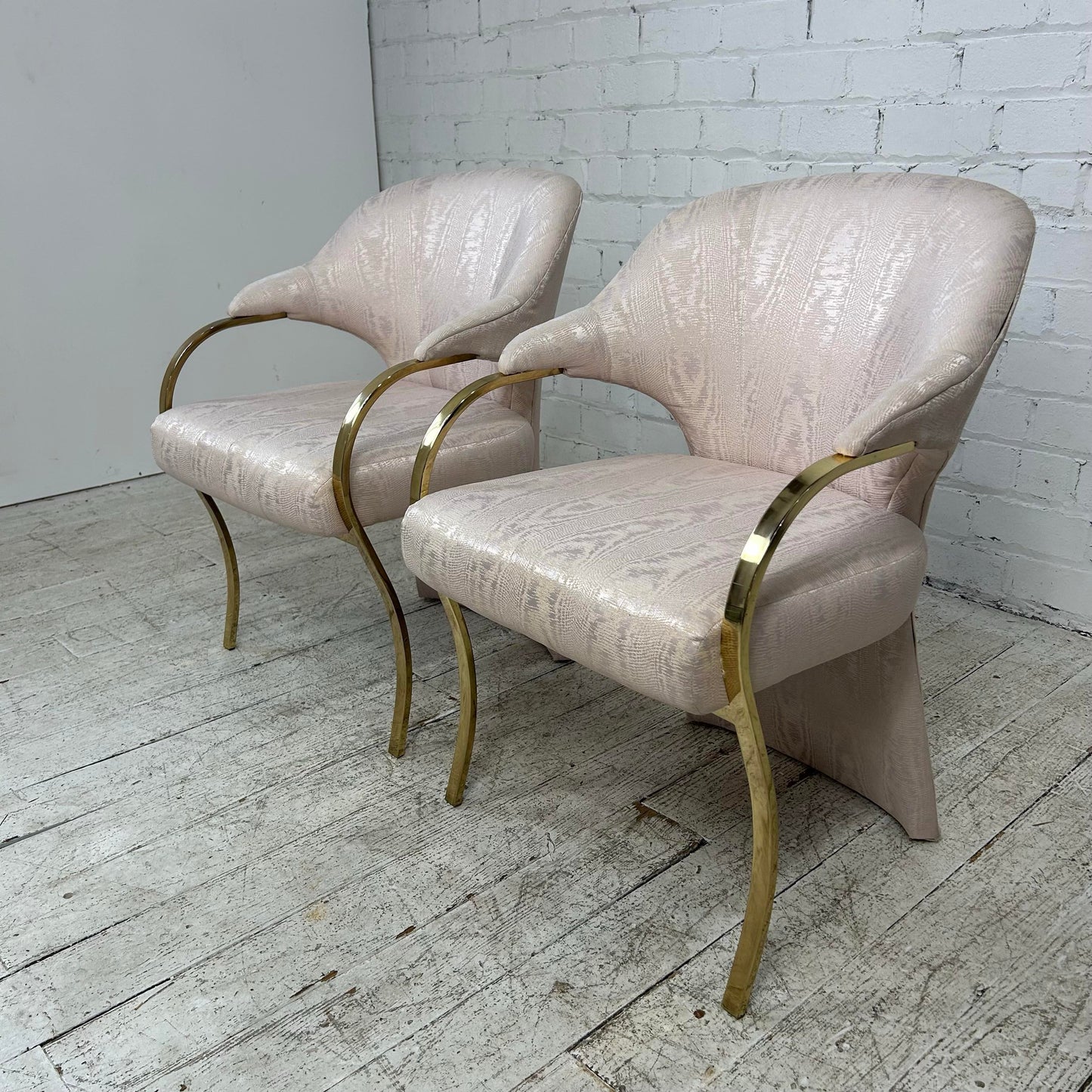 Pair of Carson’s Art Deco Hollywood Regency Brass Arm Cantilever Chairs