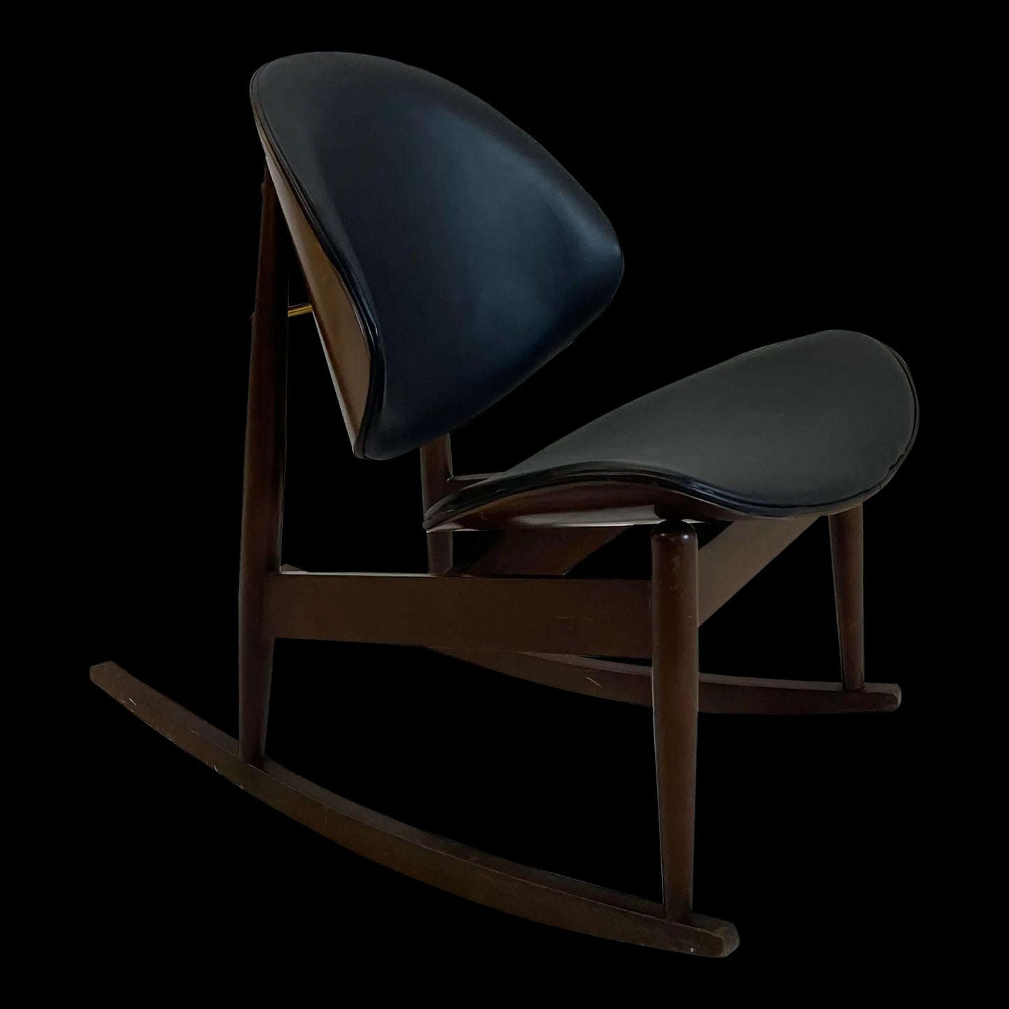 Mid Century Kodawood Rocking Chair in Black Vinyl, Unmarked