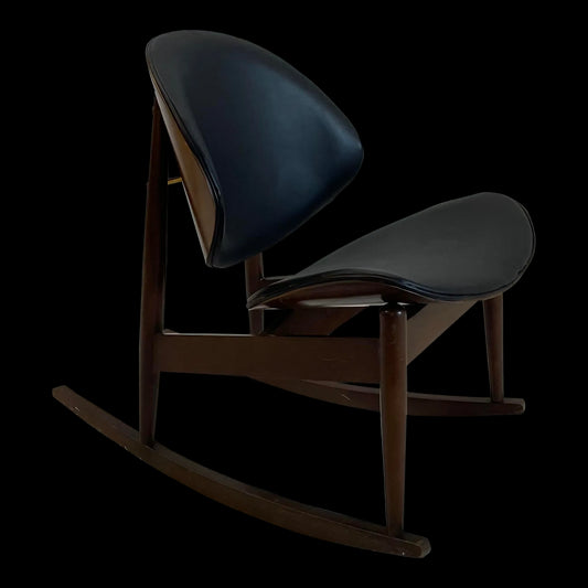 Mid Century Kodawood Rocking Chair in Black Vinyl, Unmarked
