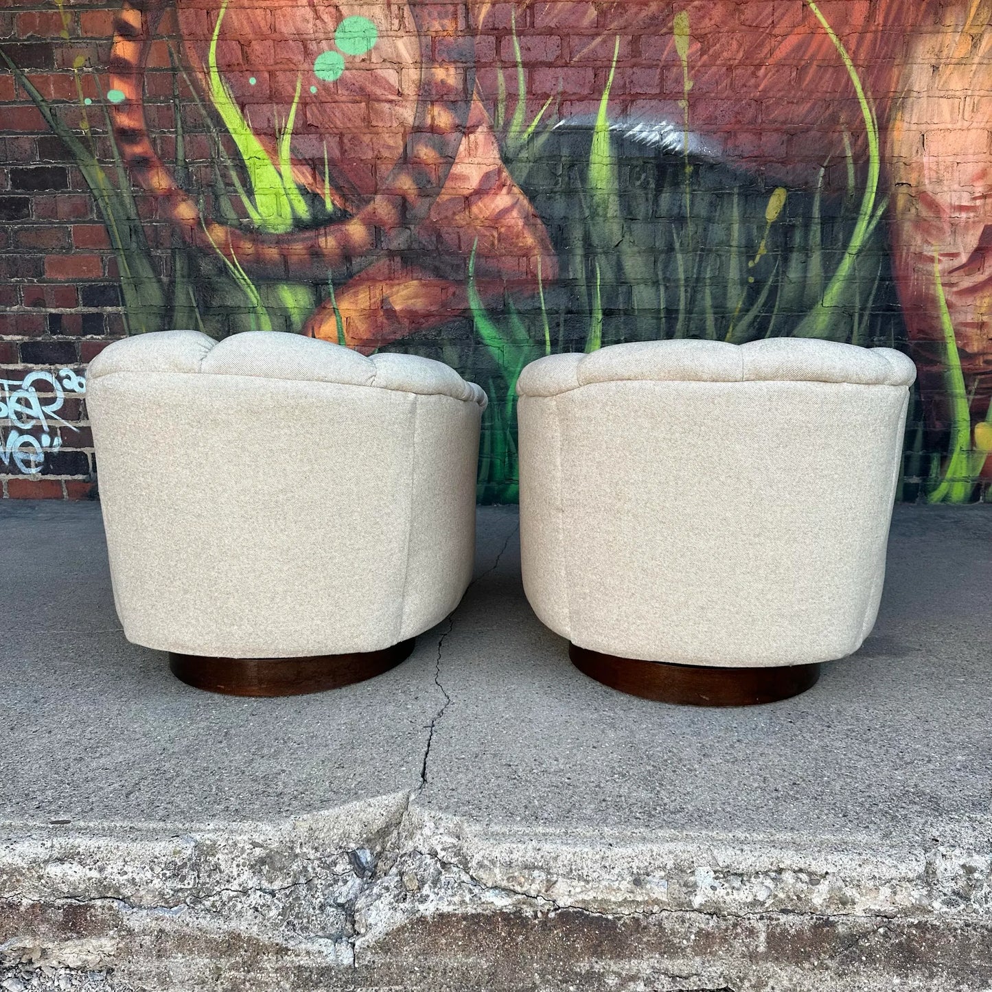 Pair of Milo Baughman Tuffted Swivel Chairs