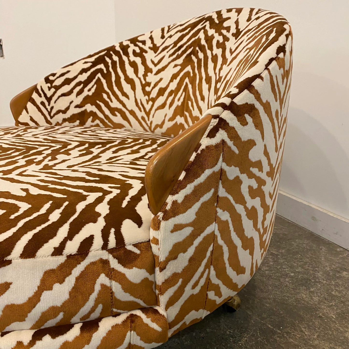 Adrian Pearsall Havana Chaise Lounges Reupholstered Zebra Chair on Casters