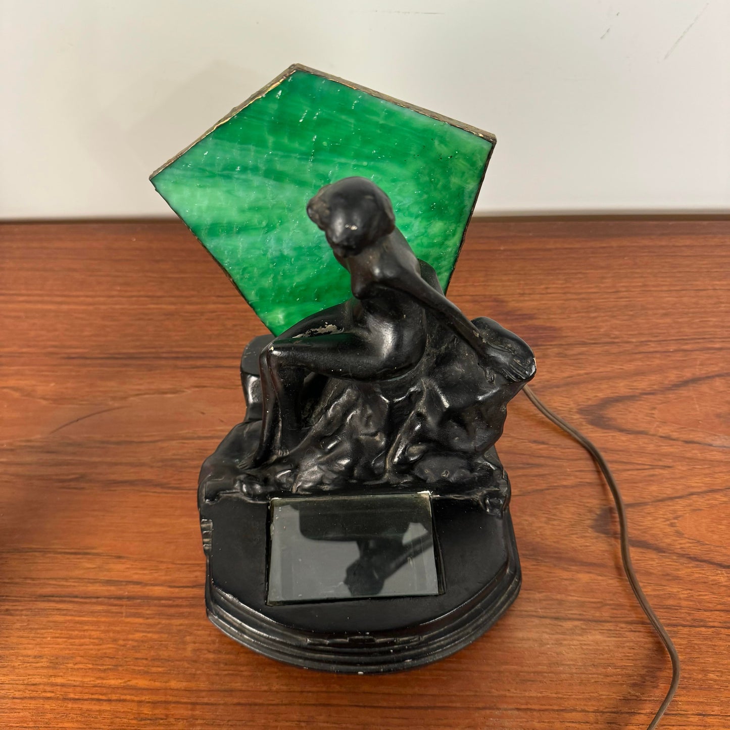 Art Deco Nude Figure Stained Glass Table Lamp