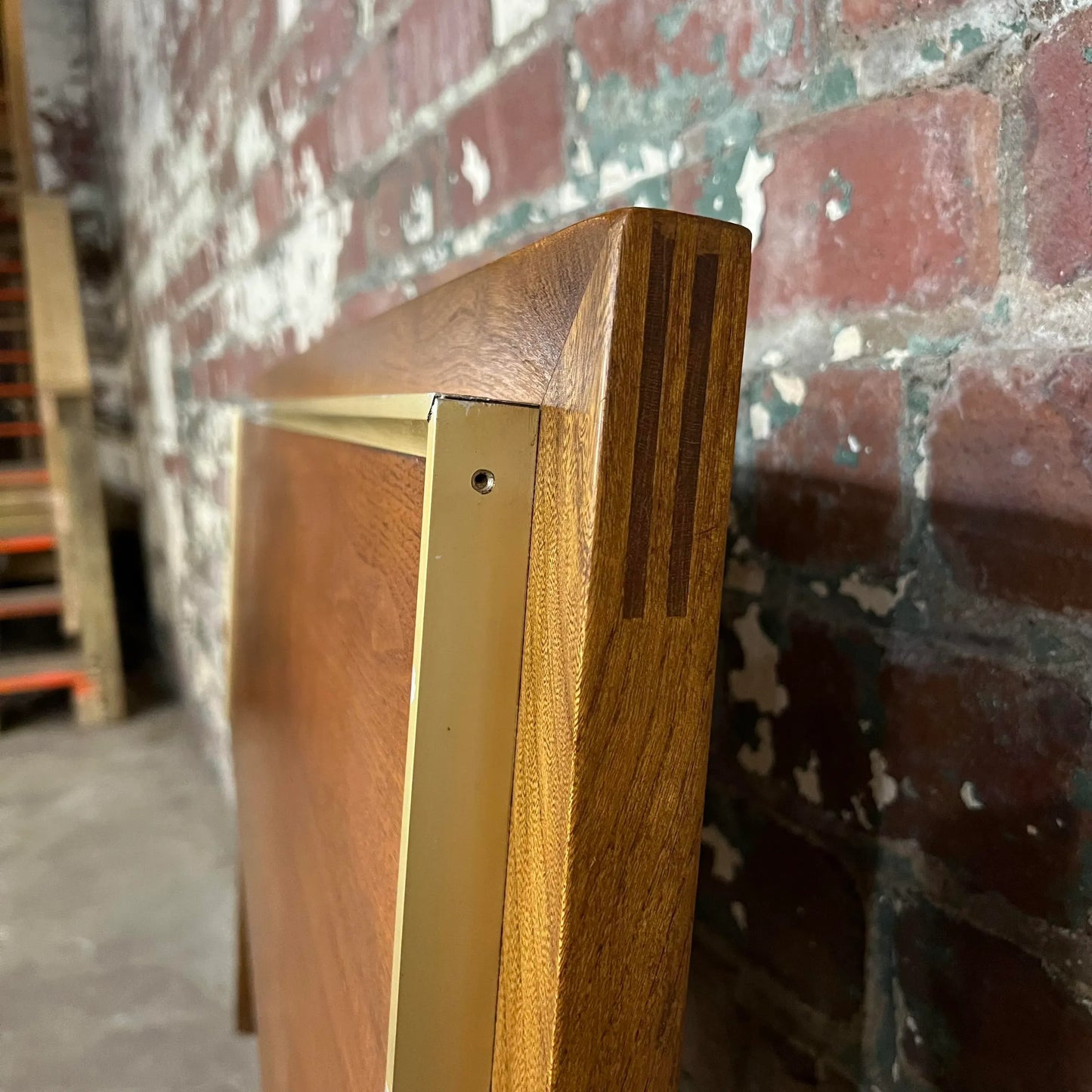 Mid Century Modern Full Size Headboard Walnut Brass Trim