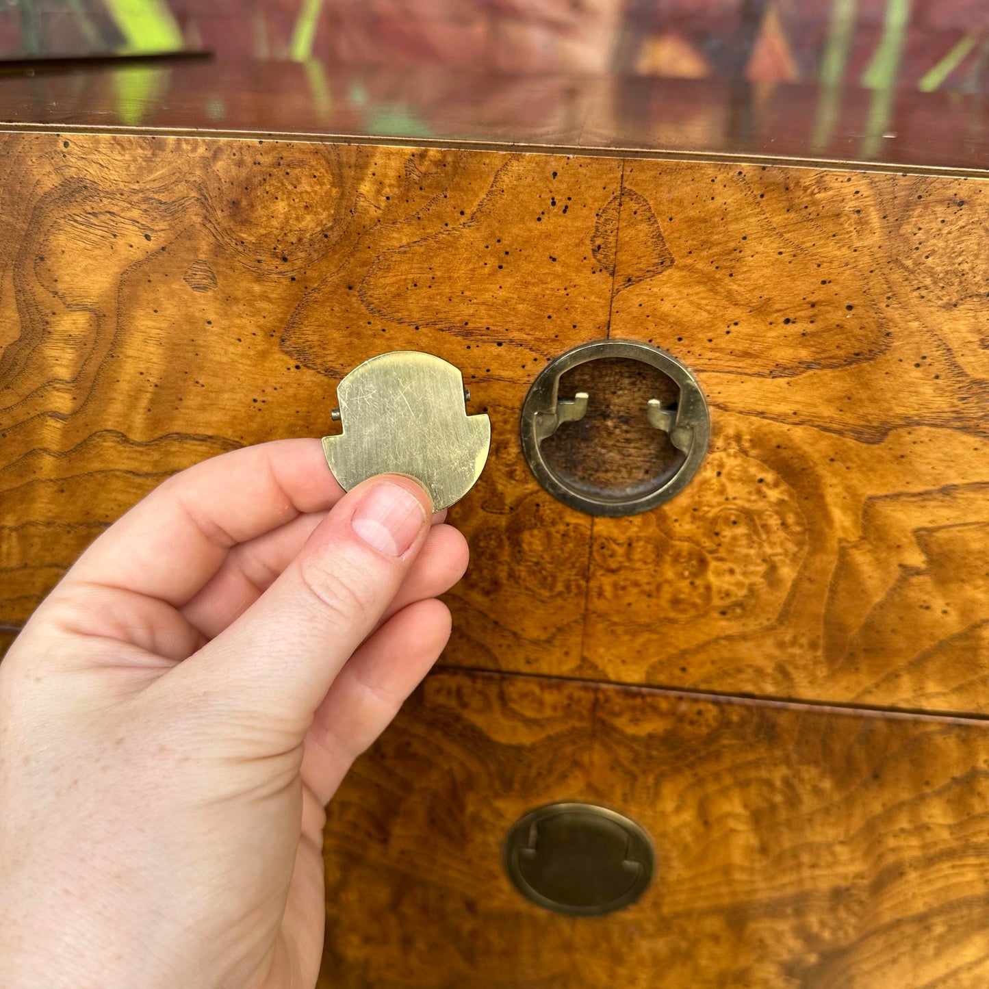 Century Furniture Burlwood and Brass Armoire Highboy Wardrobe Mid Century Modern