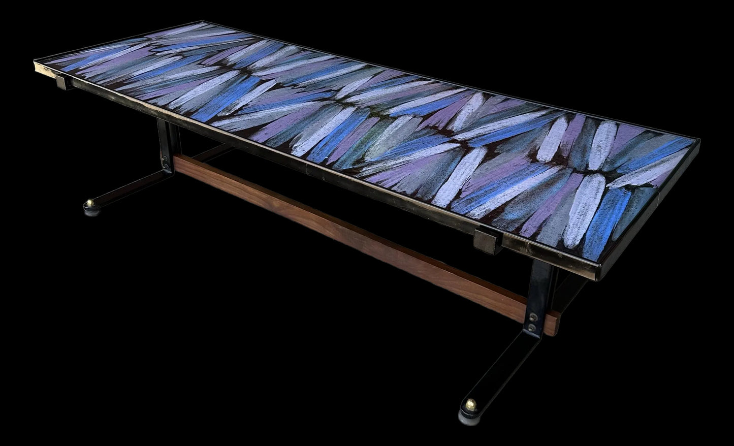 Mid Century Enamel Top Coffee Table Blue and Purple
