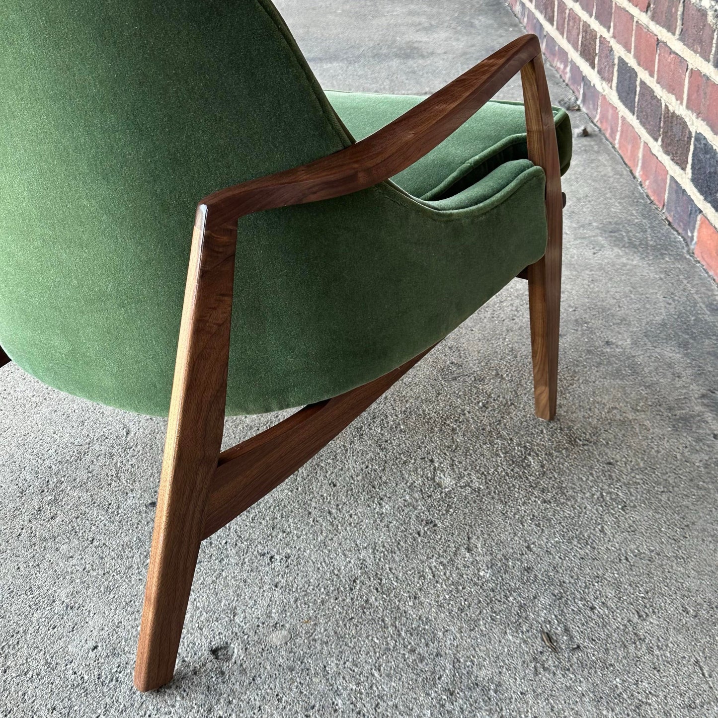 Mid Century Modern Custom Seal Style Lounge Chair Green Mohair