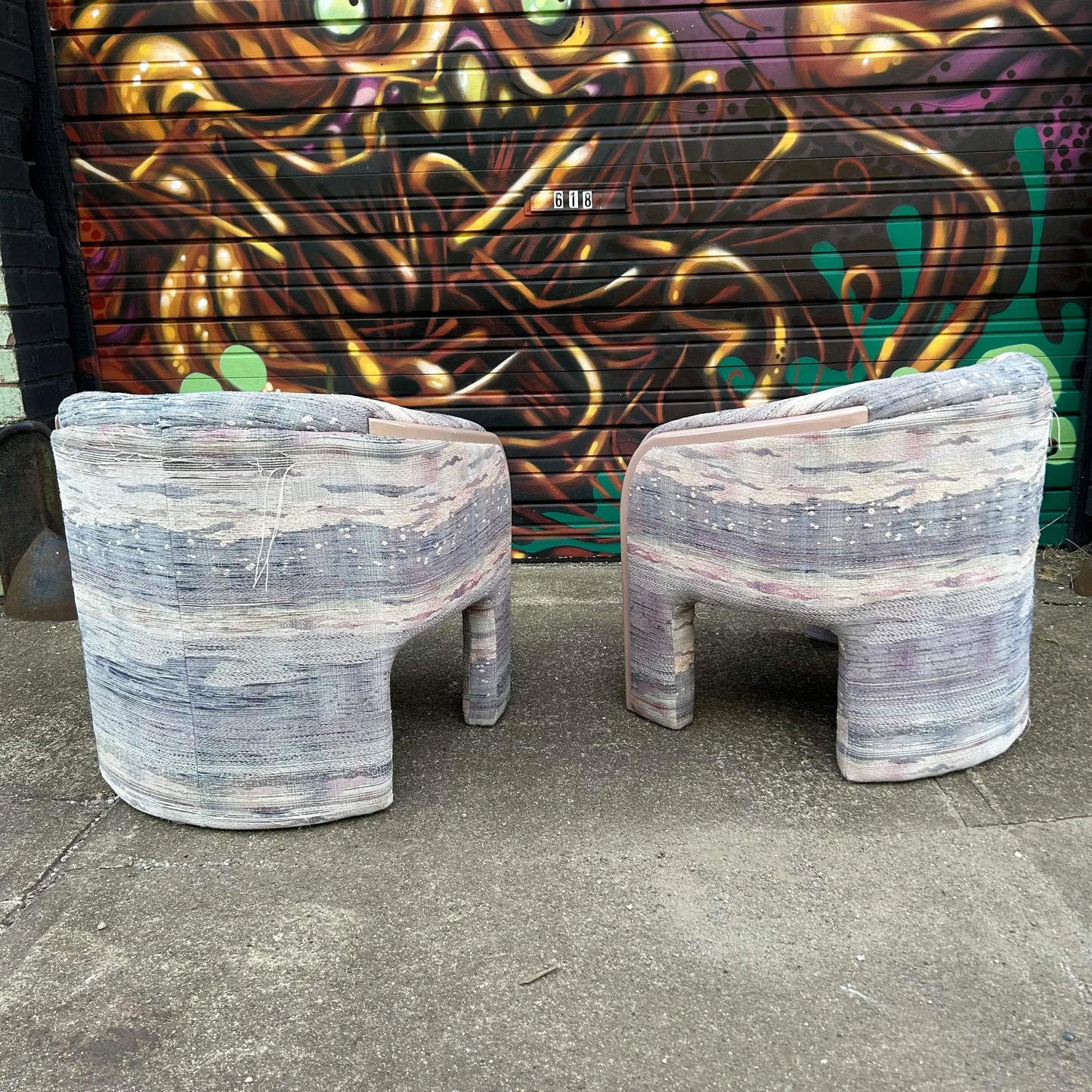 1980s Postmodern Tripod Lounge Chairs by Vladimir Kagan, a Pair