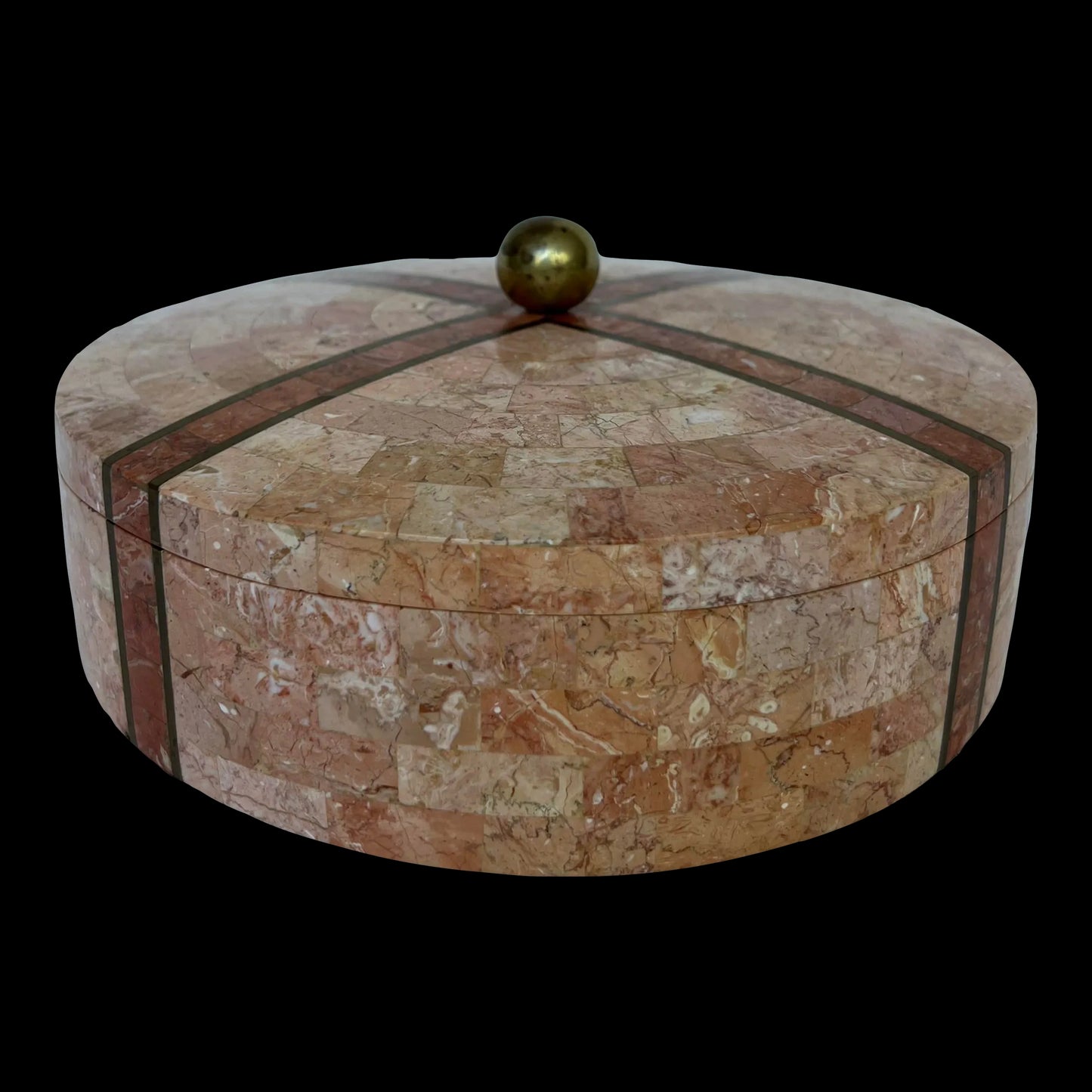Maitland Smith Tessellated Marble Round Box Locking