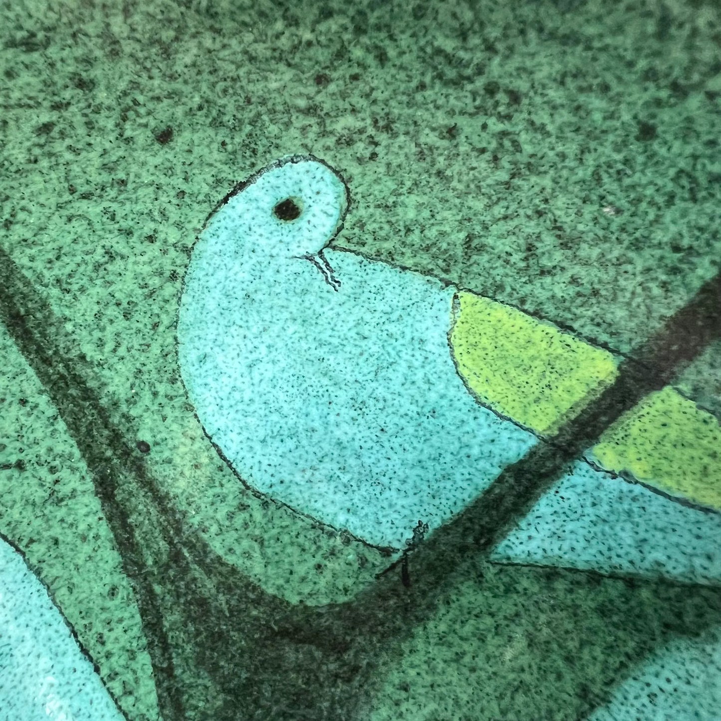 Beautifully Shaped Ceramic Dish With Bird Design Blue Green Teal Signed