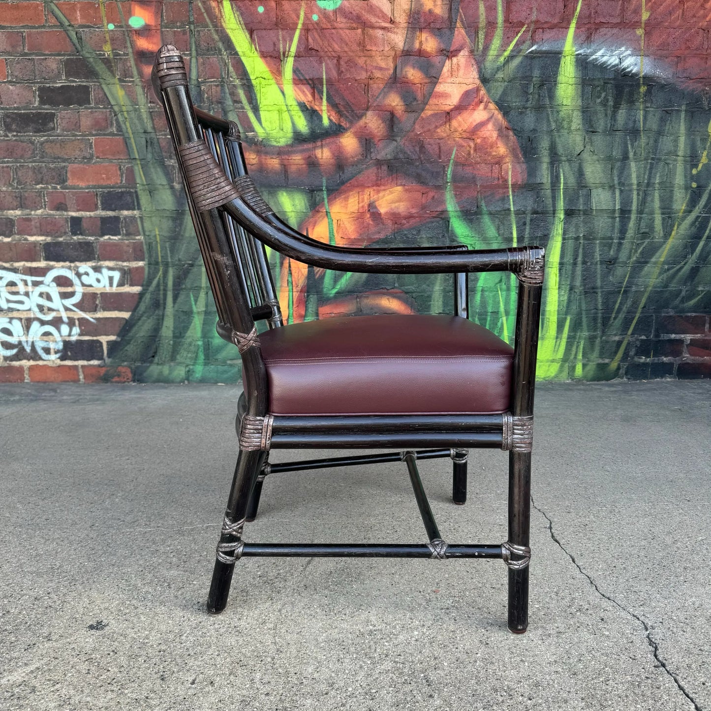 Set of 8 McGuire Furniture Co Ebonized Bamboo Rattan Dining Chairs