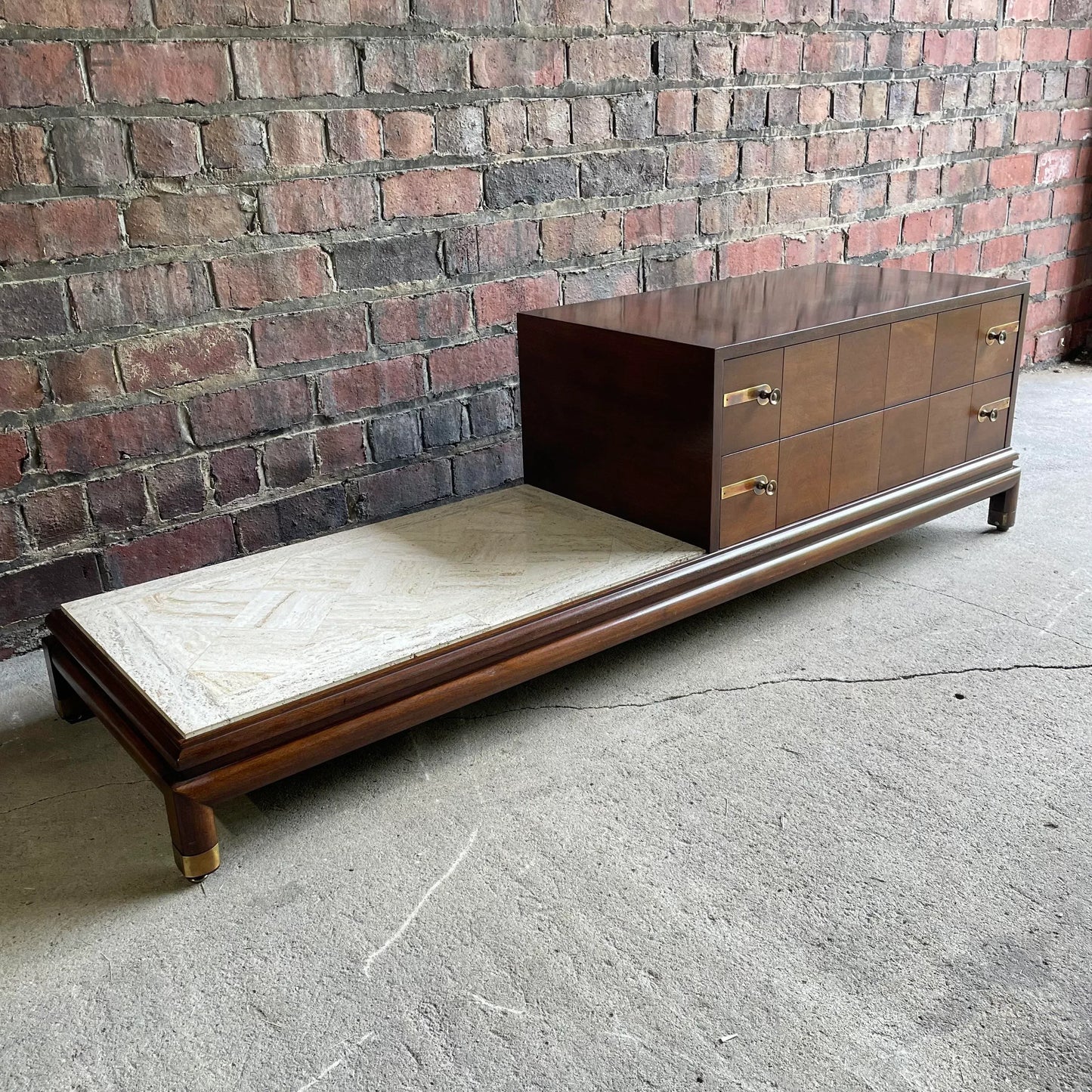 Johnson Furniture Mid-Century Modern Chest of Drawers with Marble Table