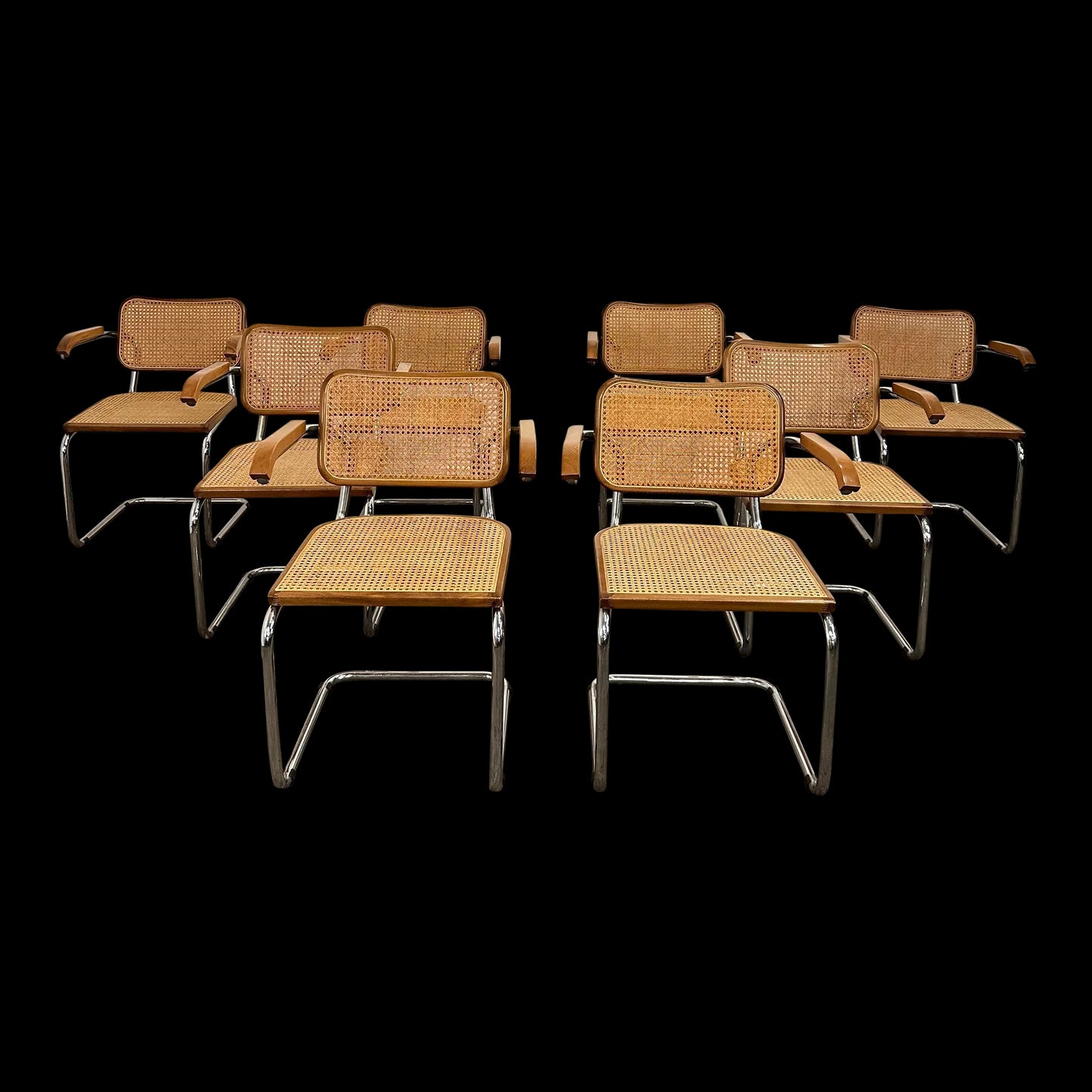 Set of 8 Marcel Breuer for Knoll Cesca Dining Arm Chairs Made in Italy
