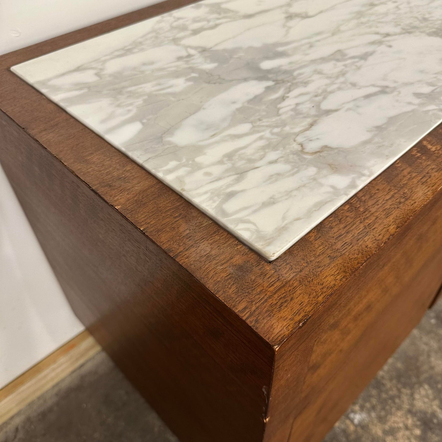 Mid Century Modern Helikon Walnut Chrome and Marble Credenza