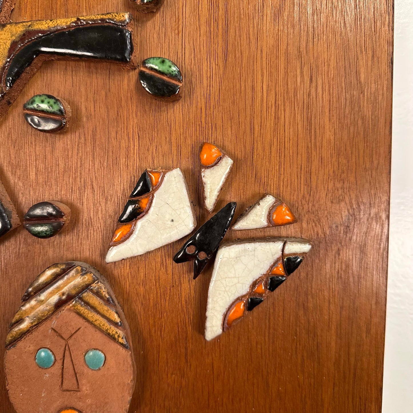 Mid Century Modern Ceramic Mosaic on Teak Wood La Luna