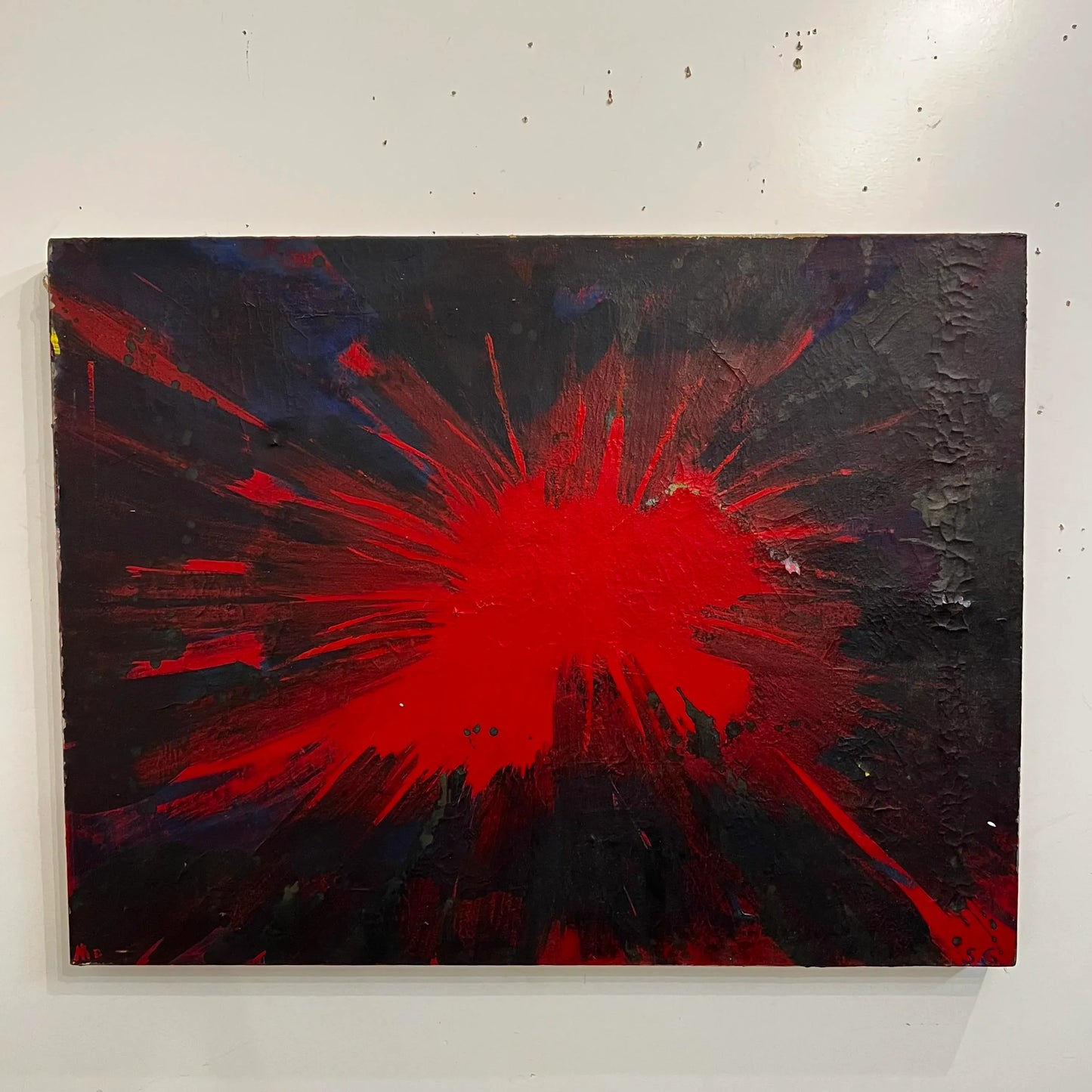 Red Splatter Abstract Painting Signed Sg