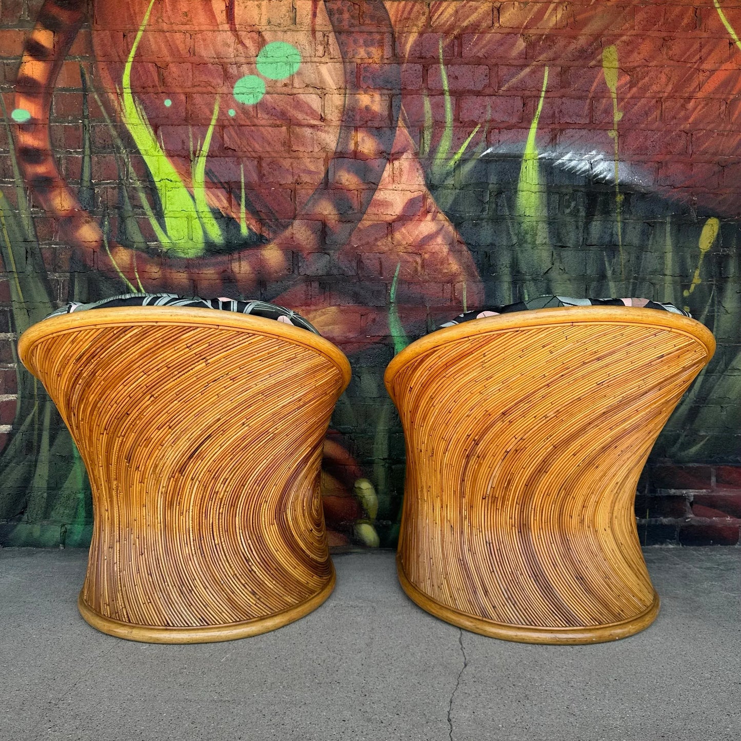 Pair of Gabriella Crespi Pencil Reed Chairs by Comfort Designs Reupholstered