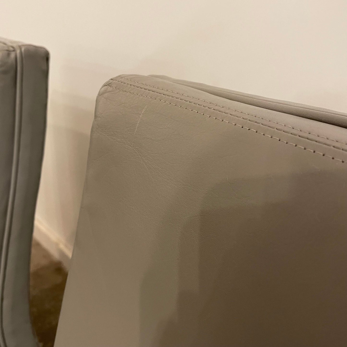 Mid Century Modern Grey Leather Dining Chairs - Set of 6