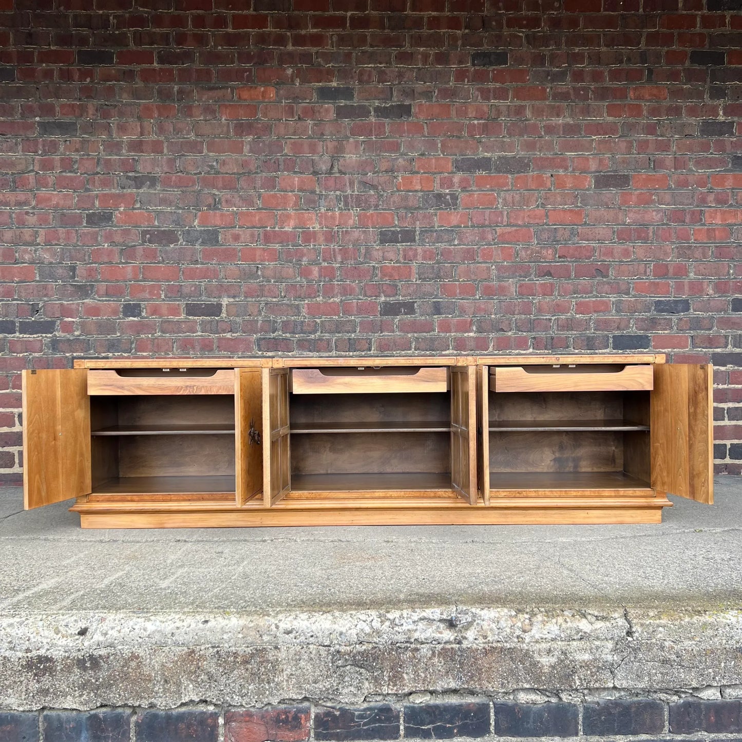 Large Refinished Burlwood Mastercraft Credenza Brass Hardware